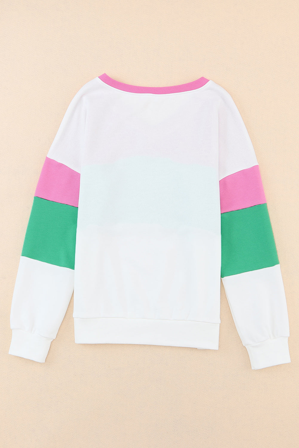 Ribbed V Neck Colour Block Patchwork Sweatshirt | Pink