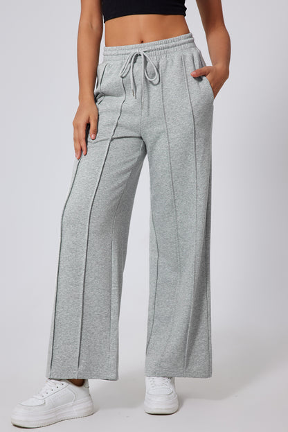 Seamed Drawstring High Waist Wide Leg Sweatpants | Gray