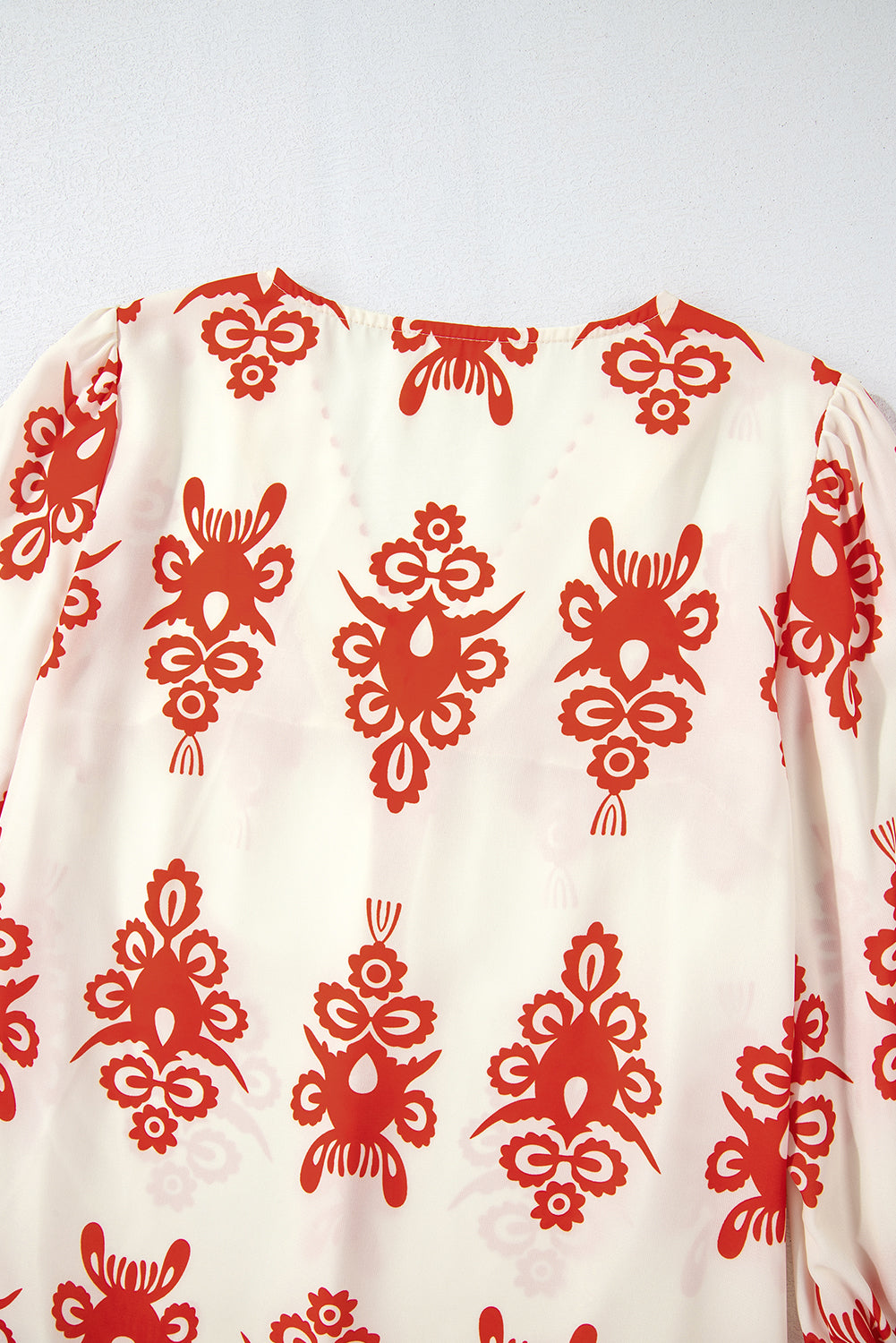 Vintage Geometric Printed 3/4 Sleeve V Neck Blouse | Orange