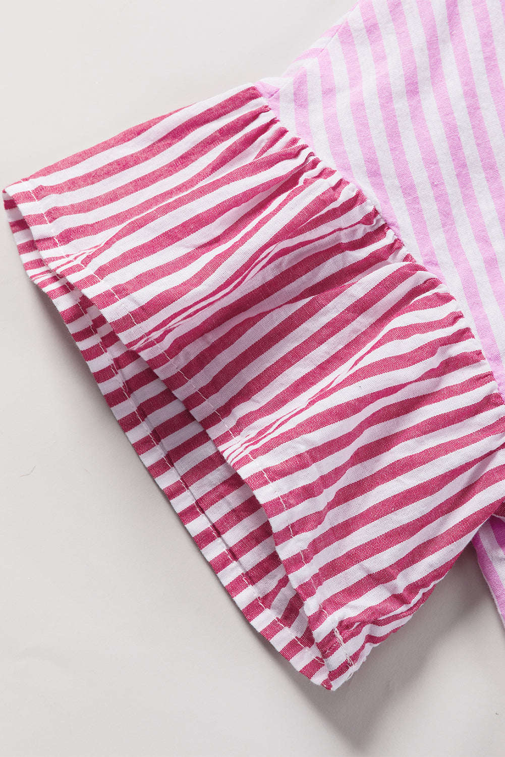 Striped Patchwork Ruffled Hem Button Up Shirt | Pink Stripe