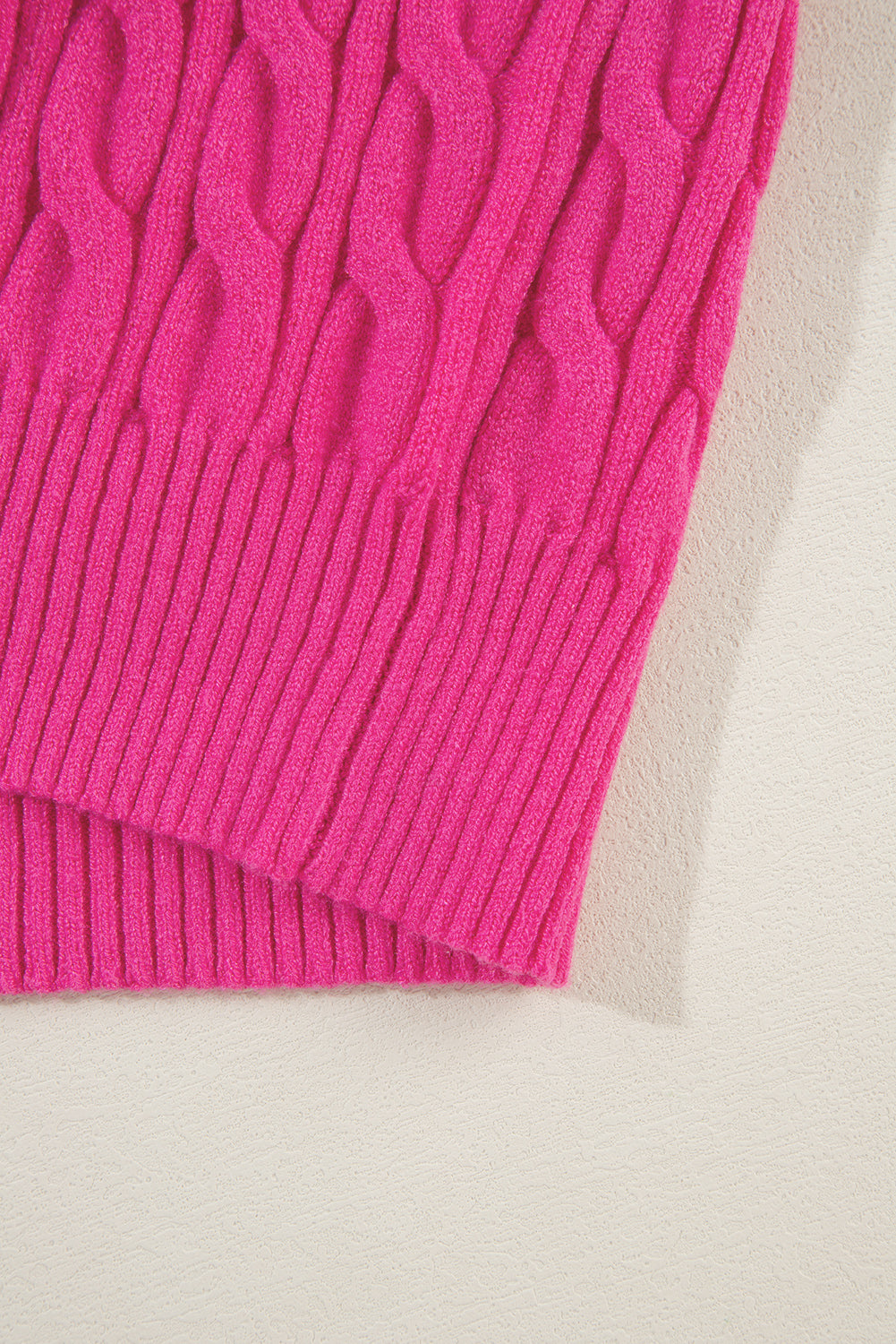 Solid Cable Knit High Neck Drop Shoulder Sweater | Rose Red