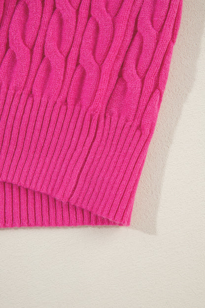 Solid Cable Knit High Neck Drop Shoulder Sweater | Rose Red