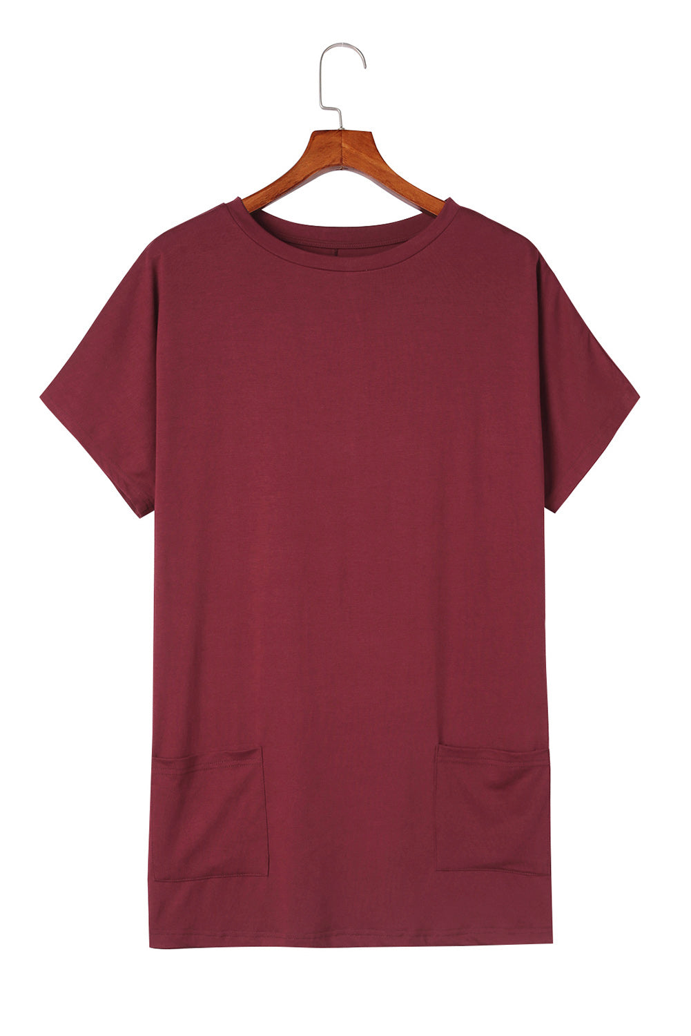 Side Pockets Short Sleeve Tunic Top | Red