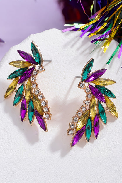 Mardi Gras Rhinestone Crystal Inlay Stud Earrings | Gold