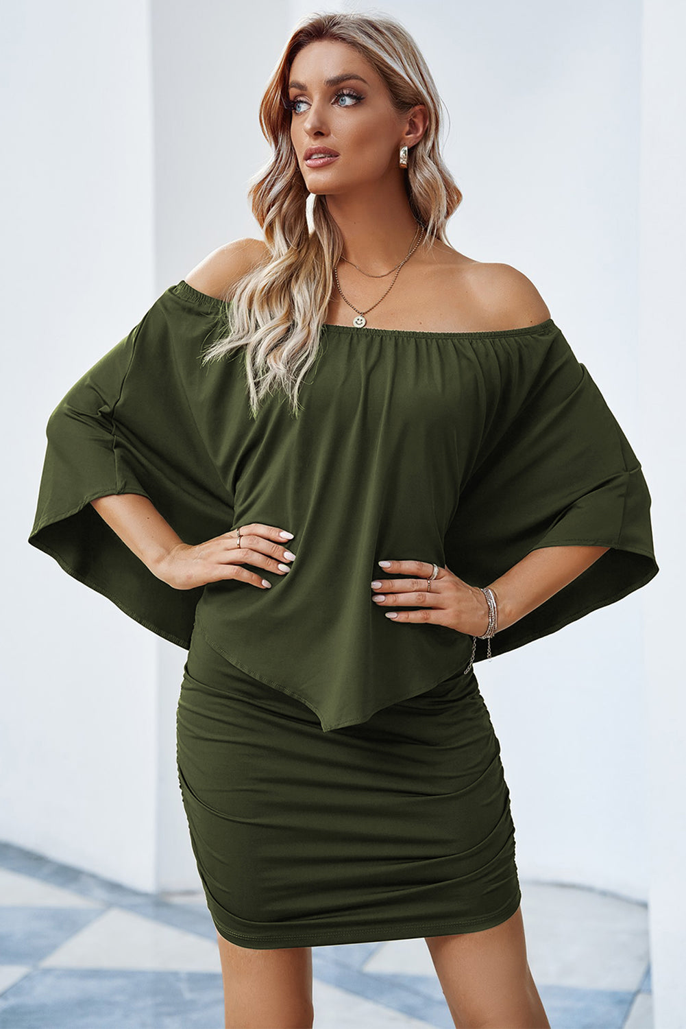 Dressing Layered Army Green Mini Poncho Dress | as shown