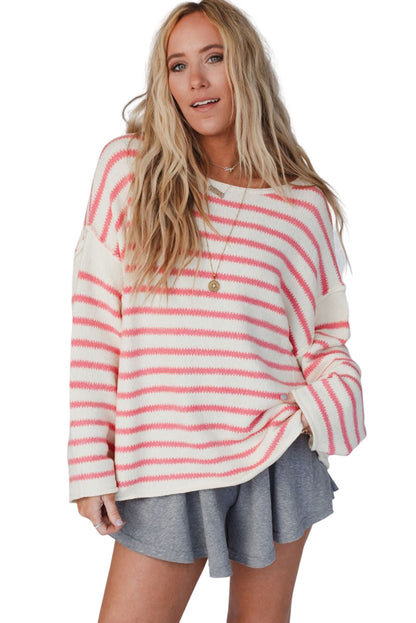 Striped Drop Shoulder Oversized Sweater | Pink