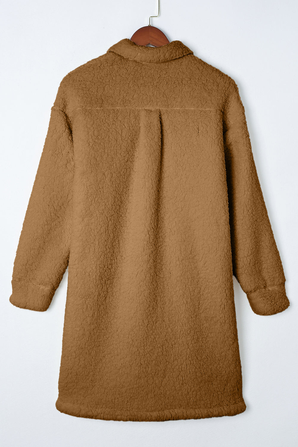 Contrast Flap Pocket Single Breasted Teddy Coat | Khaki