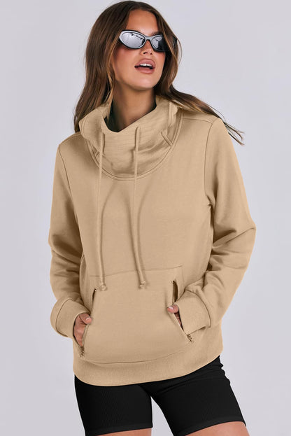 Zipped Pocket Cozy Drawstring Hoodie | Parchment