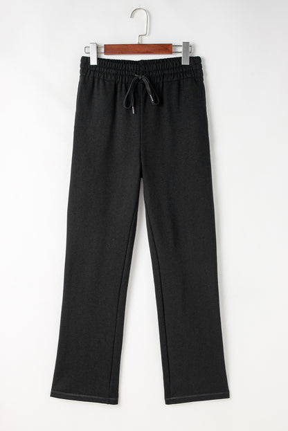 Solid Colour Fleece Lined Drawstring Waist Casual Pants | Black