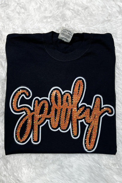 Spooky Rhinestone Crew Neck Graphic Tee | Black