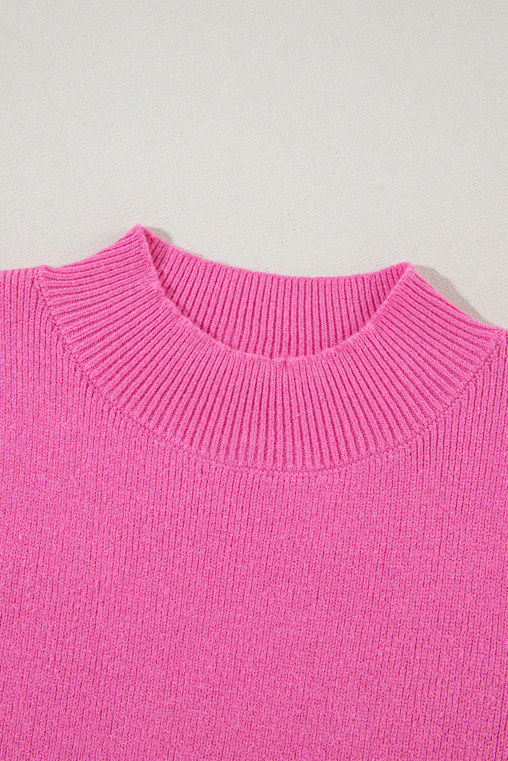 Ribbed Knit Contrast Sleeve Sweater Top | Pink