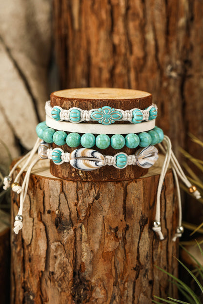 Western Turquoise Shell Multi Layered Bracelet Set | Light Blue