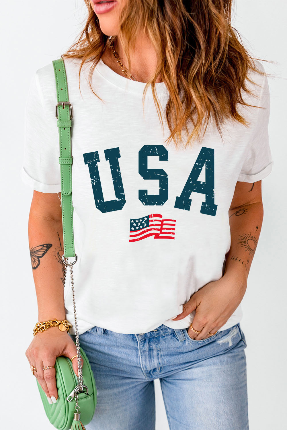 Usa Flag Graphic Oversized Tee | White