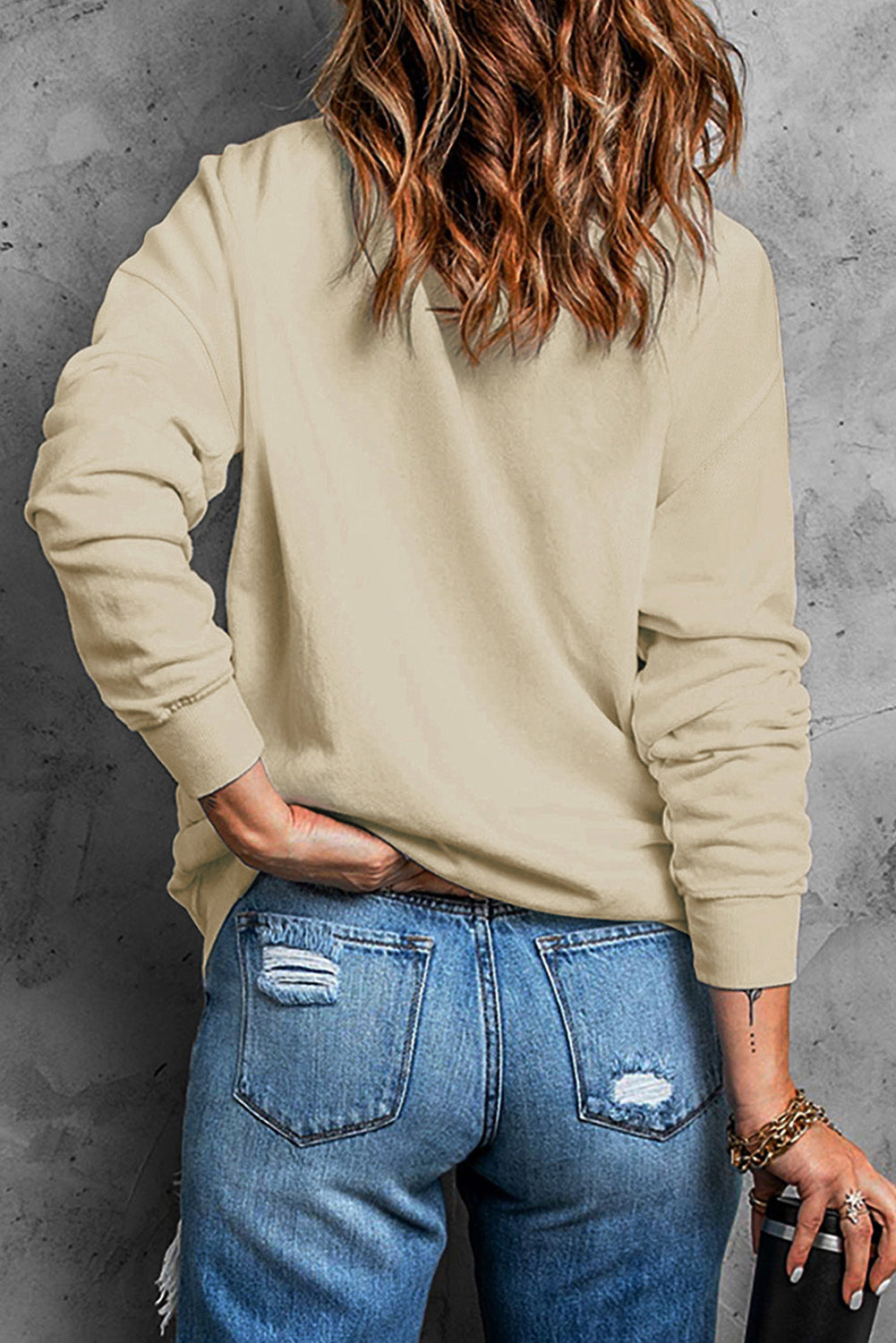 Fall Vibe Pumpkin Print Round Neck Sweatshirt | Khaki