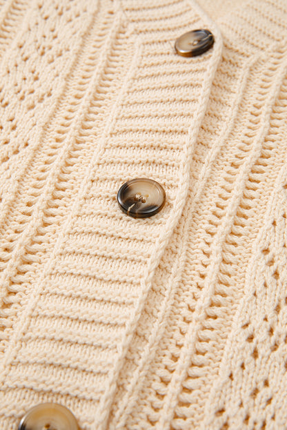 Open Knit Drop Shoulder Sweater Cardigan | Beige