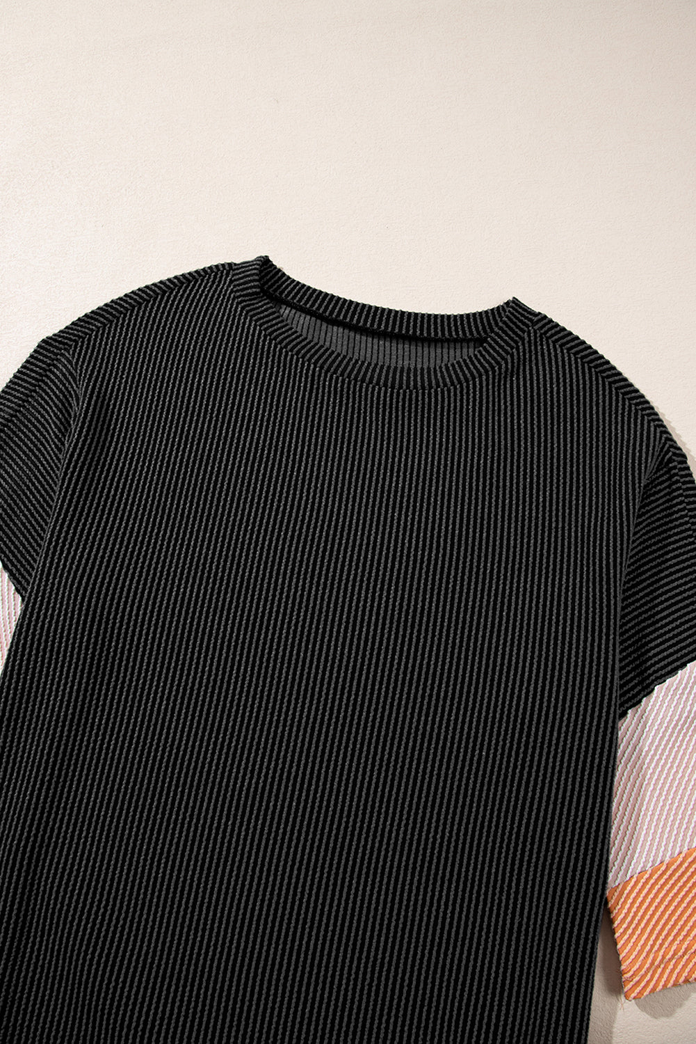 Colour Block Ribbed Knit Quarter Sleeve Top | Carbon Grey