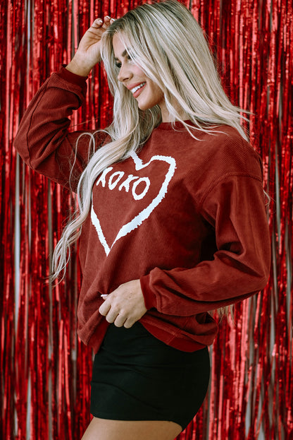 Xoxo Heart Shape Graphic Corded Sweatshirt | Racing Red