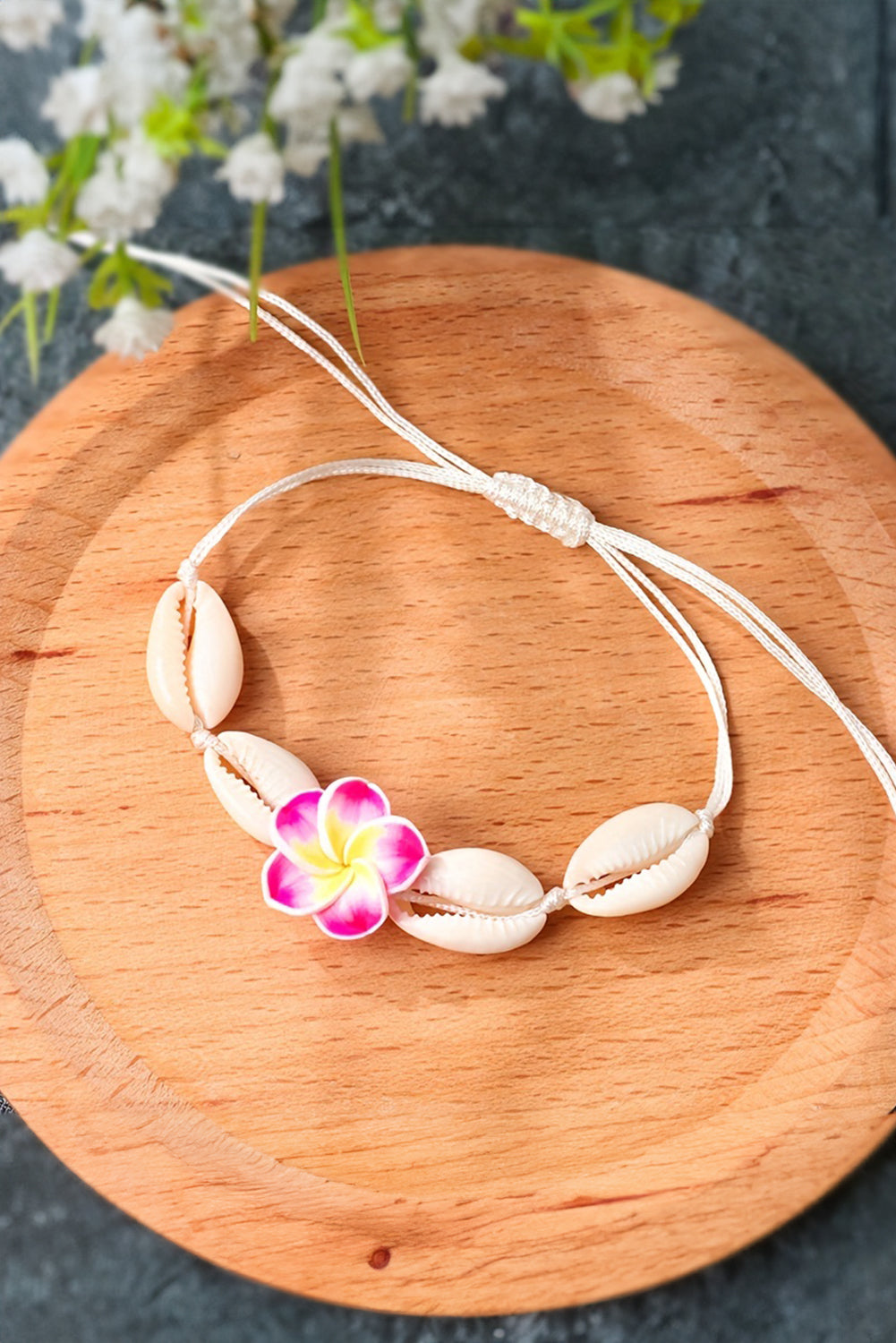 Flower Seashell Adjustable Bracelet | White