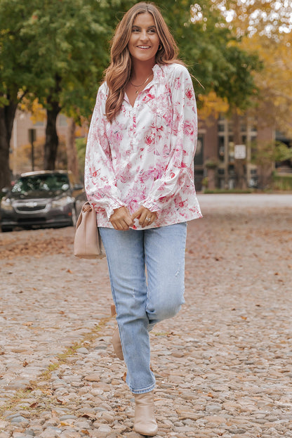 Vibrant Floral Printed Ruffle Trim Blouse | Multicolour