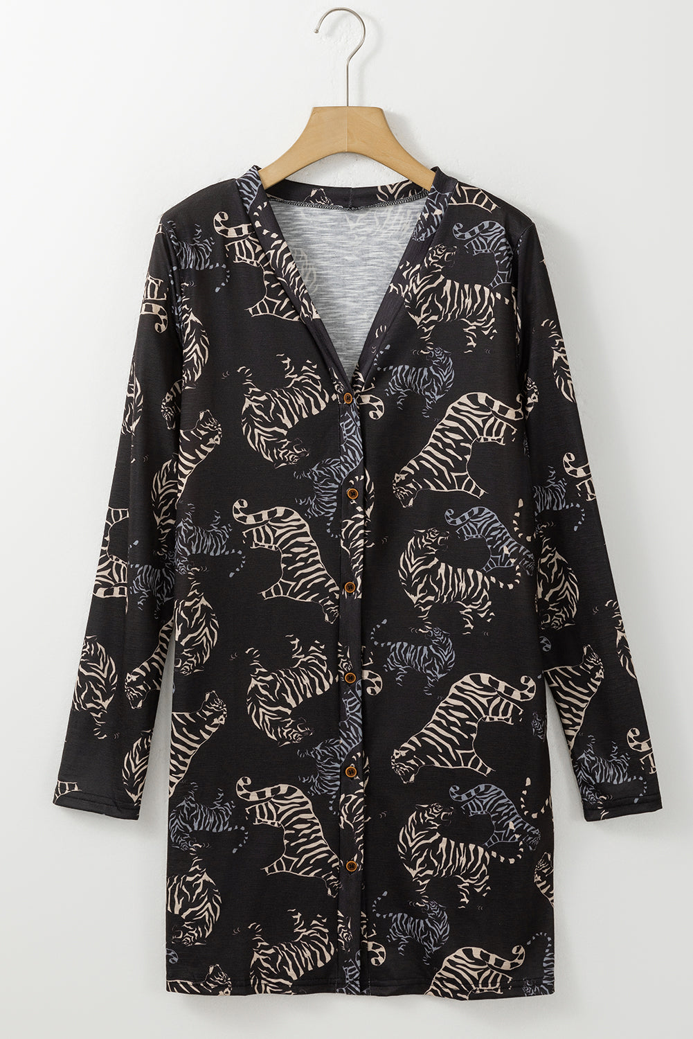 Wild Tiger Print Button Front Cardigan | Black