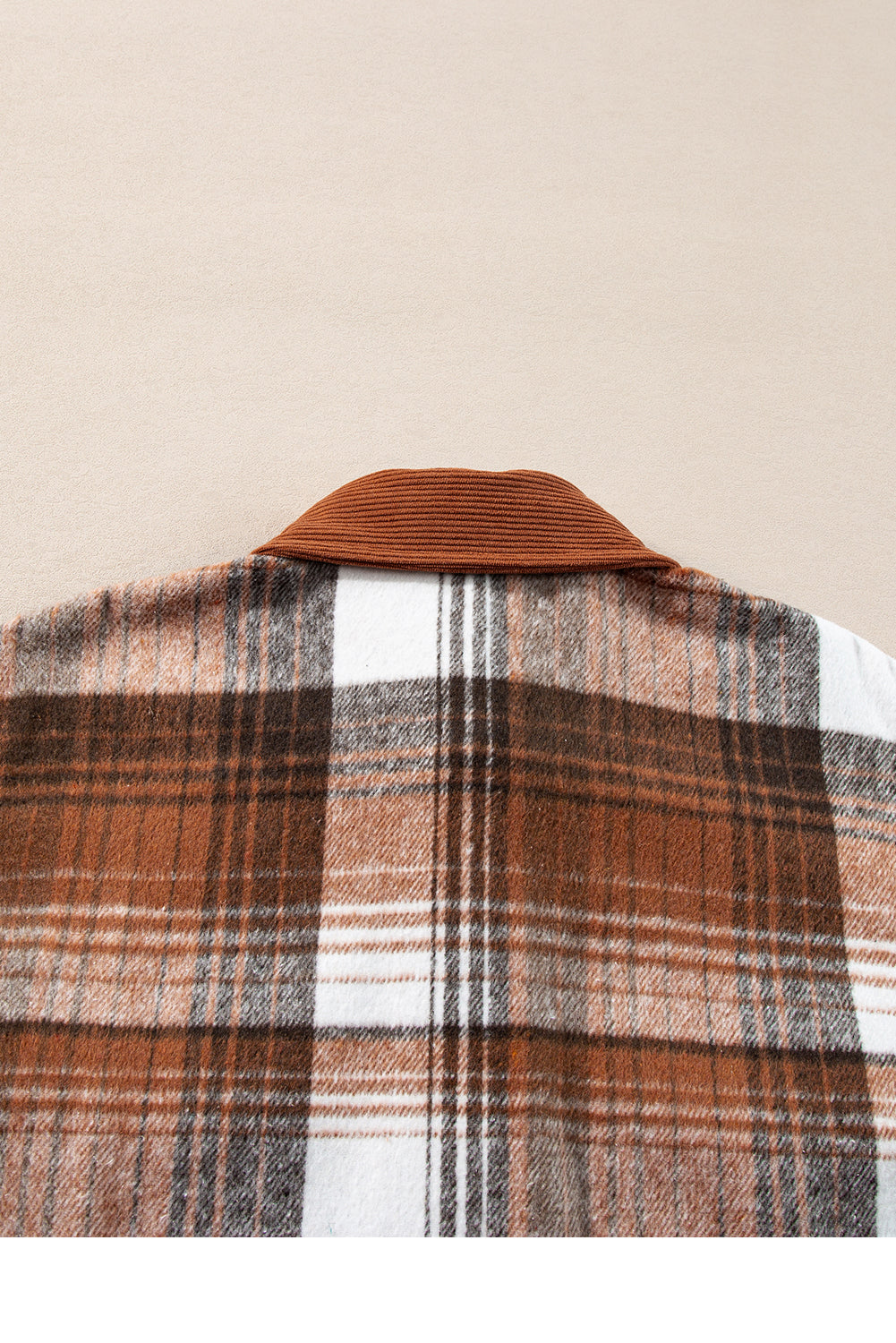 Plaid Corduroy Patchwork Chest Pocket Shacket | Cinnamon