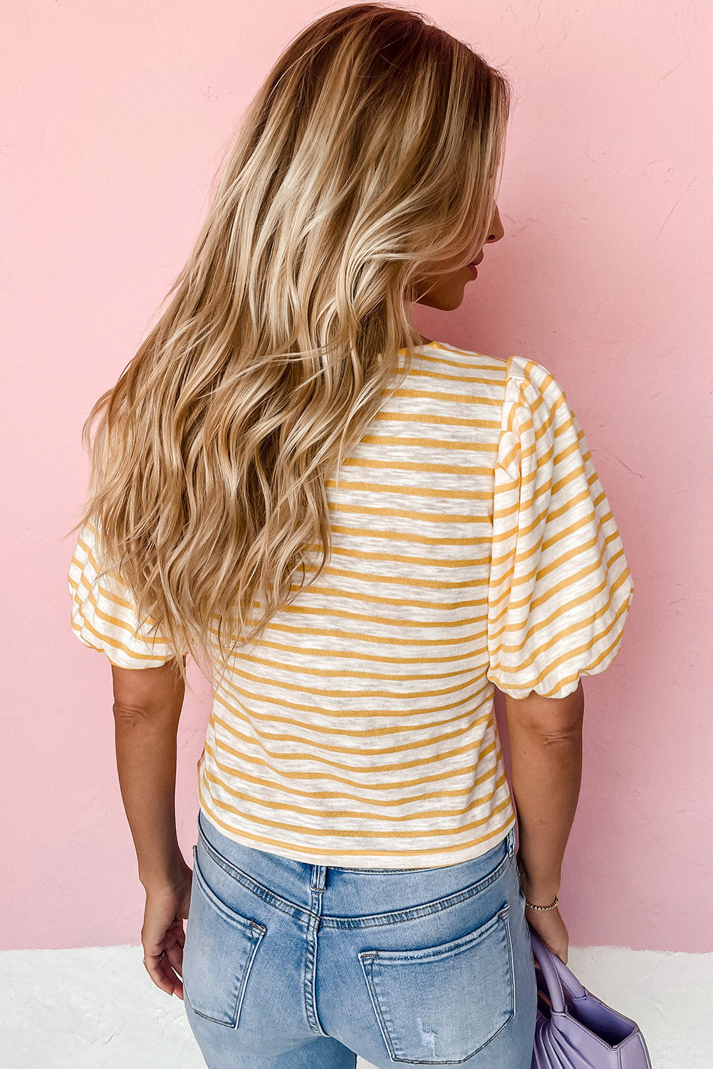 Square Neck Bubble Sleeve Top | Stripe