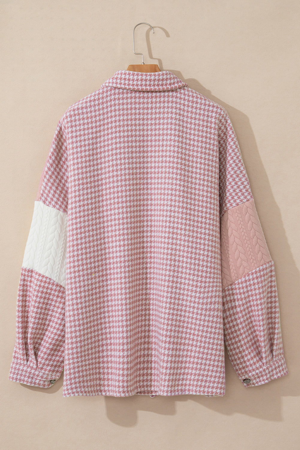 Houndstooth Colour Contrast Textured Patchwork Loose Shacket | Pink