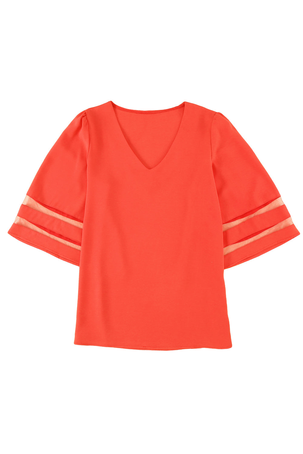 Fiery  Flare Sleeve V Neck Loose Blouse | Red