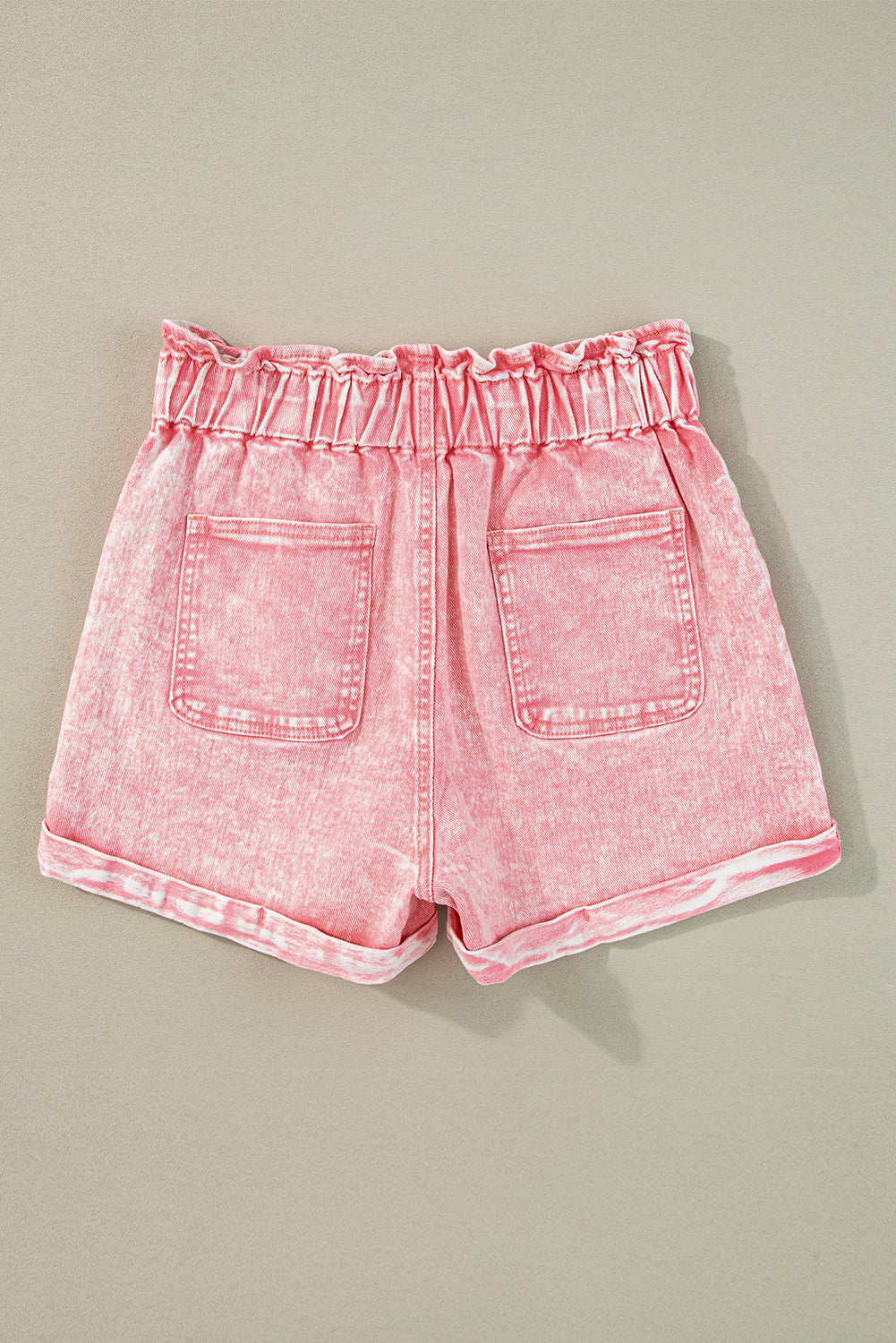 Vintage Washed Frilled High Waist Denim Shorts | Dusty Pink