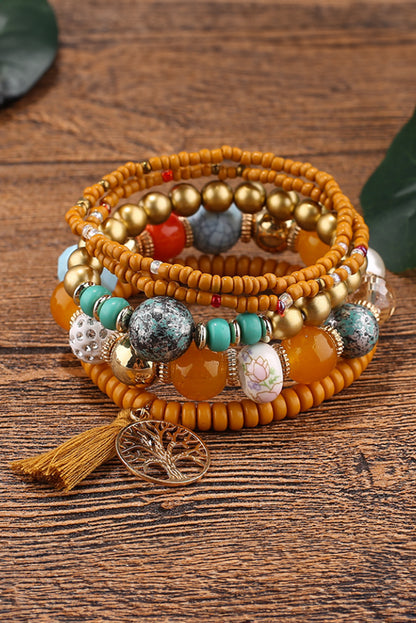 5Pcs Boho Beaded Turquoise Bracelets Set | Chestnut