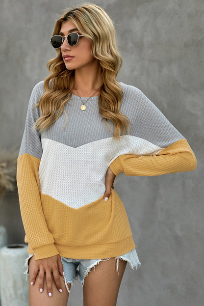 Chevron Waffle Colourblock Pullover Sweatshirt | Yellow