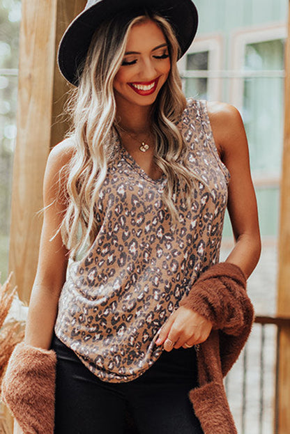 V Neck Tank Top | Leopard