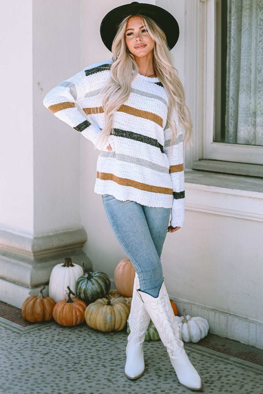 d Popcorn Knit Sweater | Stripe