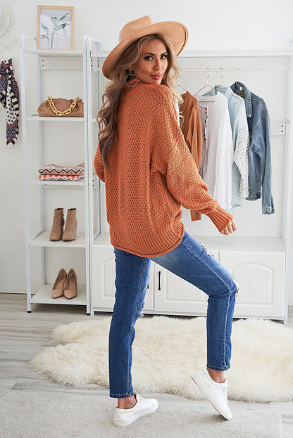 Oversized Chunky Batwing Long Sleeve Turtleneck Sweater | Orange