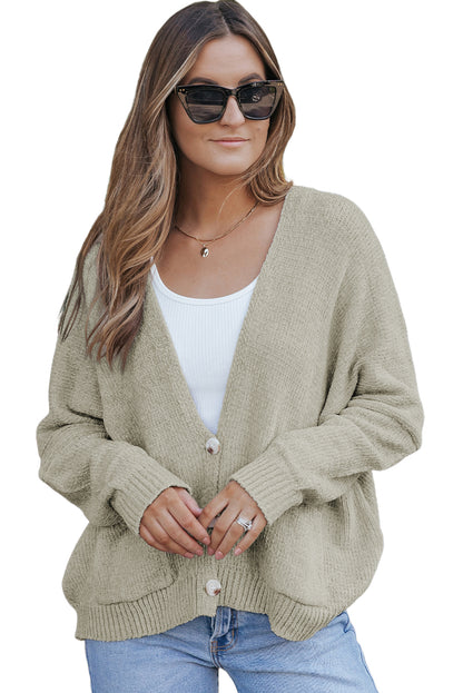 Buttons Front Pocketed Sweater Cardigan | Gray