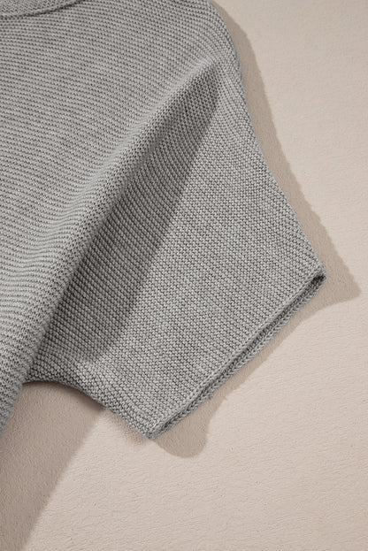 High Neck Short Bat Sleeve Sweater | Medium Grey