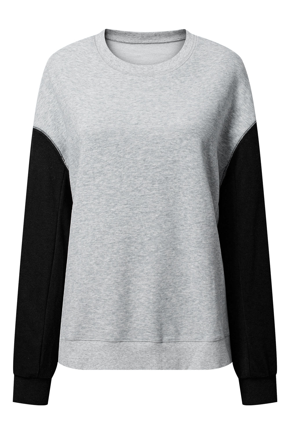 Two Tone Patchwork Drop Shoulder Pullover Sweatshirt | Gray