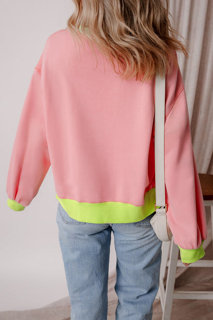 Game Day Glitter Colour Block Crew Neck Sweatshirt | Pink