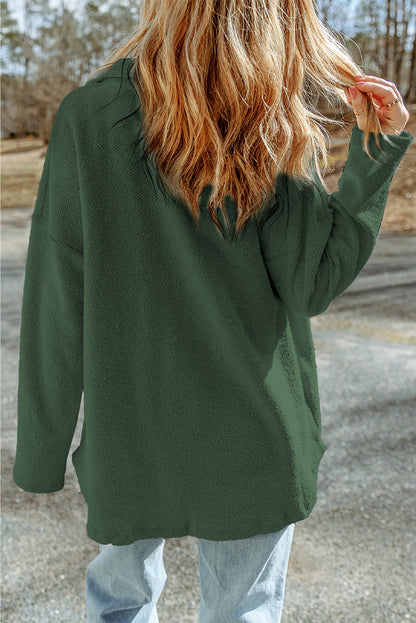 Contrast Flap Pockets Relaxed Shacket | Green