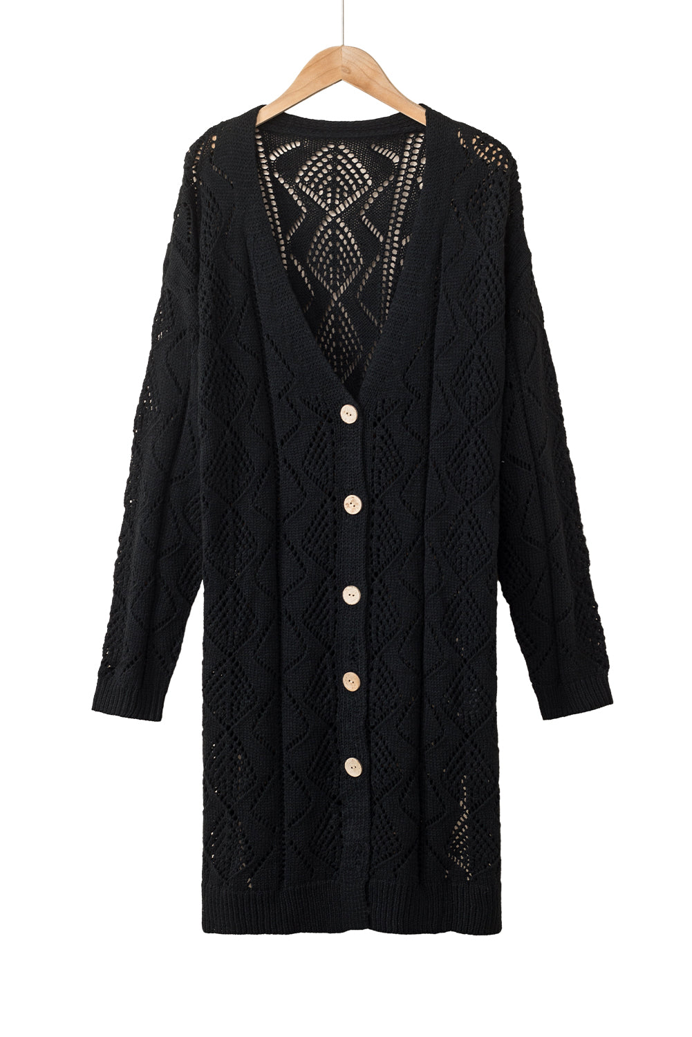 Hollow-Out Openwork Knit Cardigan | Black