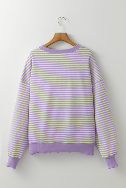 Loose Drop Shoulder Long Sleeve Top | Purple Stripe