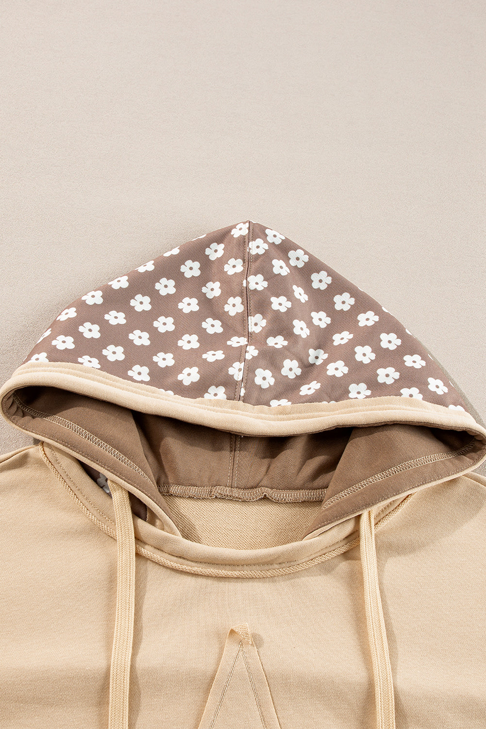 Floral Patchwork Star Pattern Drawstring Hoodie | Apricot