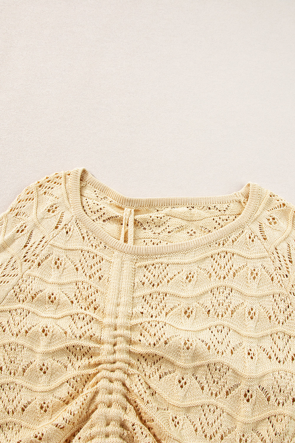 Hollowed Knit Asymmetric Drawstring Sweater | Khaki