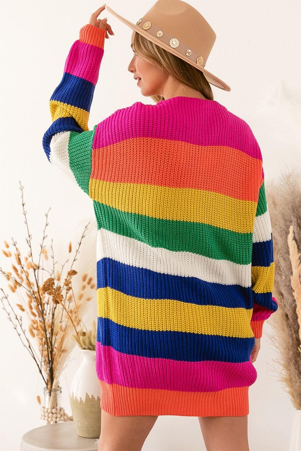 Striped Print Longline Cardigan | Multicolour