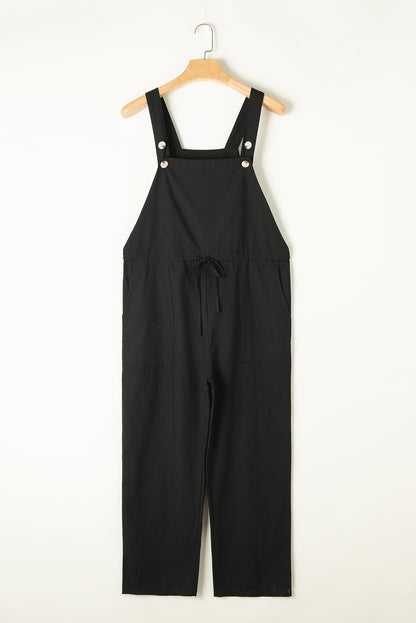 Drawstring Buttoned Straps Cropped Overall | Black