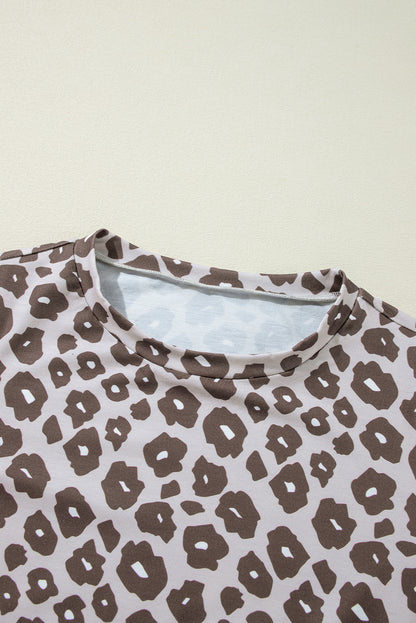 Leopard Colour Block Crewneck Long Sleeve Top | Brown