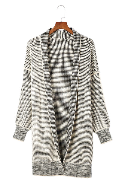 Plaid Knitted Long Open Front Cardigan | Apricot