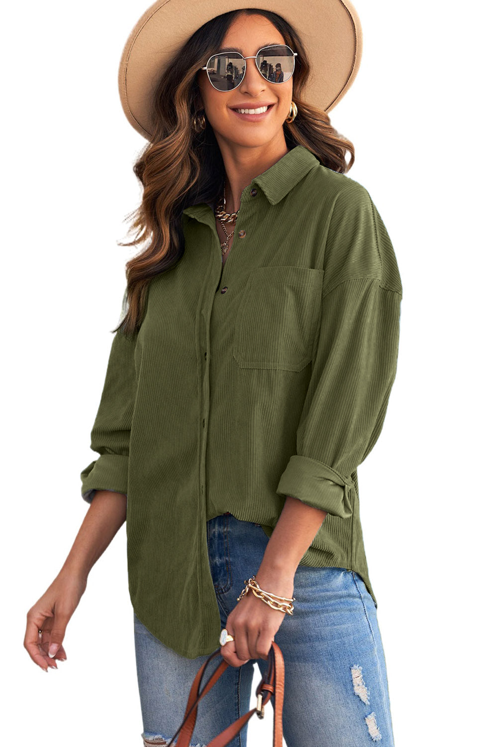 Corduroy Button Pocket Shirt | Green