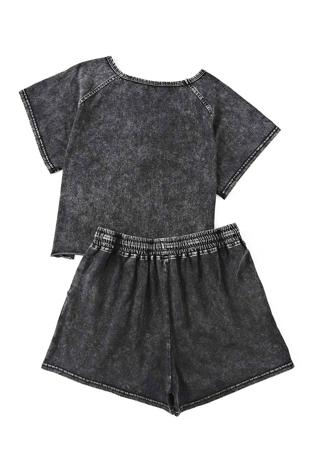 Acid Washed Short Lounge Set | Black