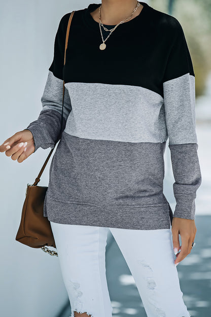 Colourblock  Contrast Stitching Sweatshirt With Slits | Black